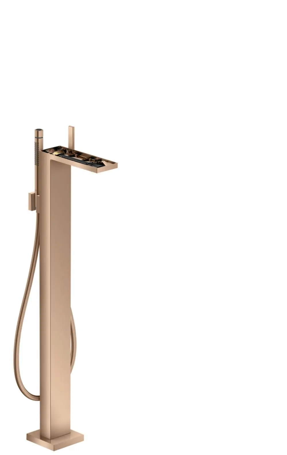 Bodenstehender Einhebel-Wannenmischer in Polished Red Gold von AXOR, mit einem schlanken, modernen Design und einem eleganten Auslauf.